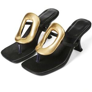 Black Gold Detail Kitten Sandal Heels | size 9 | NEW